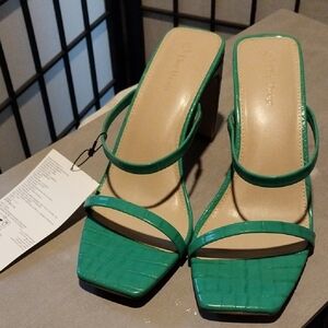 Emerald Strappy Block Heel Sandals by Unbranded
